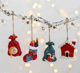 Party Favour Christmas pendant socks gift bag house Snowman pendants Christma decorations DD491