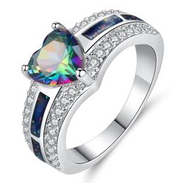 Wedding Rings Luxury Colourful Heart Shape Zircon Ring Engagement For Women Double-layers Lady Fashion Jewellery Girlfriends