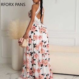 Women Halter Floral Print Crisscross Backless Maxi Dress Sexy Dress for Women Dress 2021 Y0726