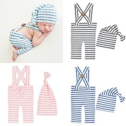 Newborn photo prop Overalls hat striped photography props set M3551