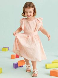 Toddler Girls Eyelet Embroidered Butterfly Sleeve Dress SHE