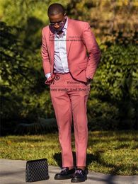 Men's Suits & Blazers Fashion Pink Peaked Lapel Wedding Groom Tuxedos 2 Pieces Set Groomsmen Wear Prom Blazer Pants Outfit Costume Homme