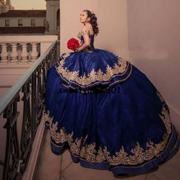 abendkleid Navy Blue Quinceanera Dress Gold Appliques 2022 vestidos de quinceañeras Prom Dress vestido bordado mexicano