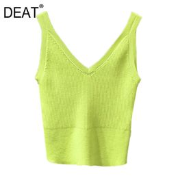[DEAT] Summer Fashion Vest Solid Colour V-neck Sleeveless Sling Knitting Simple Women Tank Tops 13Q105 210527