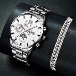 Wristwatches Fashion Men Business Watch Luxury Stainless Steel Bracelet Quartz Wristwatch Mens Sport Watche Calendar Luminous Clock Watches