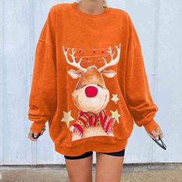 Women Sweatshirt Loose Christmas Crewneck Long Sleeve Casual Basic Pullover Top Streetwear Slouchy Pullover Jumper Tops 2021 Y1118