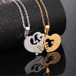 Pendant Necklaces 1 Paired Couple Heart Necklace Gold Silver Colour Stainless Steel BFF Lovers Fashion Jewellery Valentine's Day Gift 2021