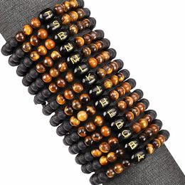 26 Letter Beads Bracelet Handmade Lava Rocks Strands Bracelets for Men Natural Tiger Eye Healing Stones Bracelet Jewellery Gifts