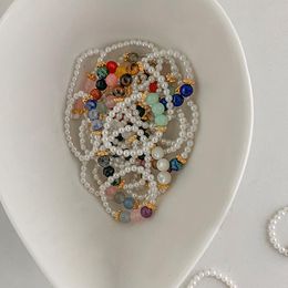 beads rings handmade Canada - Wedding Rings Engagement Multi Color Natural Stone For Women Handmade Elastic Rope Moonstone Three Beaded Wholesale