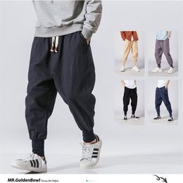 MrGB Cotton Linen Jogger Pants Men Streetwear Casual Harem Pants Male Trouser Solid Colour Pants Oversized Men's Clothing 211201