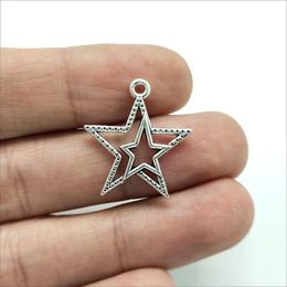 Lot 100pcs Double star Alloy Tibetan silver Pendants Charms for Jewellery Making DIY Antique Silver Pendant For Bracelet Earrings 23*21mm