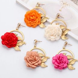 Statement Flower Shaped Metal Dangle Earrings Fashion Fabric Flower Big Drop Earrings For Women Jewerly Accessories