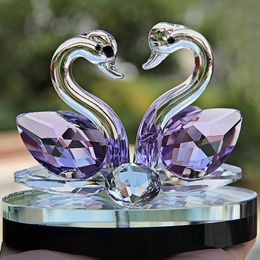 Decorative Objects & Figurines Crystal Swan Crafts Glass Paperweight Figurine Gift Ornaments Home Wedding Party Decor Gifts Souvenir 2021