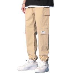 Cargo Pants Men's Spring Leisure Bunched Pants Korean Hong Kong Style Straight Leg Loose Nine Cent Pants Khaki 211201