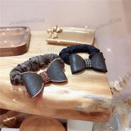 Leather Bow Hair Bands Flower Printed Headdress Retro Fashion Diamond Inlay Hairs Ties Delicate Simple Hairband
