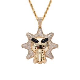 Wholesale Cartoon Little Sun Smile Pendant Necklace with Rope Chain Gold Silver Mens Hip Hop Jewellery Gfit