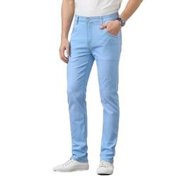 spring summer fitted straight-leg lightweight jeans youth brand high-quality cotton stretch men's thin slim-fit denim jeans 210531