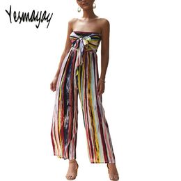 Women's Jumpsuits & Rompers Summer Womens Jumpsuit Elegant Sexy Backless Women Tube Top Overall Pants Striped Trousers Pantalon Femme 2021