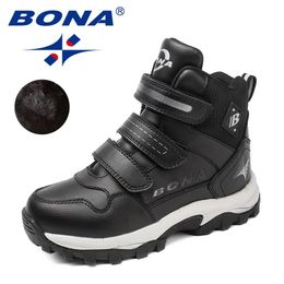 BONA Classics Style Children Boots Round Toe Boys Winter Shoes Hook & Loop Girls Snow Comfortable Fast 211227