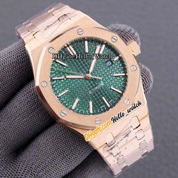 New 45mm 15400 15400ST A2813 Automatic Mens Watch Green Texture Dial Rose Gold Steel Case Bracelet Sport Gents Watches Hello_Watch E191