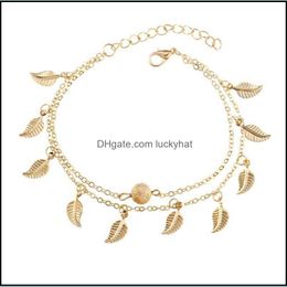 Jewelryfashion Women Leaf Charm Anklets Real Pos Chain Bracelet Fashion 18K Gold Ankle Bracelets Foot Jewelry Drop Delivery 2021 Whdy8