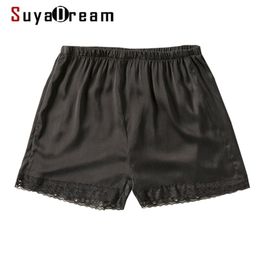 SuyaDream Woman Silk Shorts Black 100%Natural Lace Summer 210714