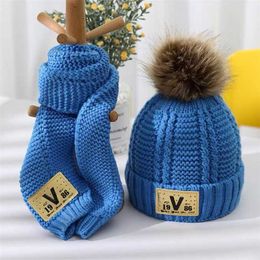 Children's hat and scarf set combination boys girls lovely thick style autumn winter warm knitting wool neck 211126