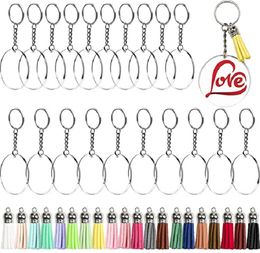 20 Set Round Acrylic Keychain Acrylic Clear Circle Discs Keychain Set DIY Key Ring with Tassel Pendant