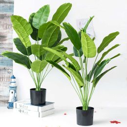 80cm 18 Forks Tropical Plants Large Artificial Banana Tree Fake Monstera Plastic Palm Tree Leaves For Home Garden Wedding Decor 210624