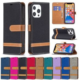 Canvas Denim Jeans PU Leather Wallet Card Slot Cases Free Strap For iPhone 13 12 Mini 11 Pro XR XS Max X 8 Samsung S8 S9 S10 Plus S20 FE S21 Ultra A12 A42 A52 A72 A22 A32