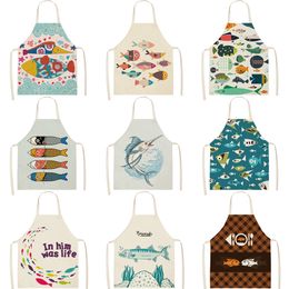 Green Leaf pattern Cleaning Art Aprons Home Cooking Kitchen Cook Wear Cotton Linen Adult Bibs apron woman