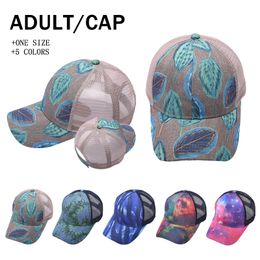 Ponytail Baseball Caps Printed Mesh Washed Trucker Hats Cap Outdoor Sport Visor Snapbacks Caps Party Hats 5styles ZC004-6