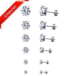 3-8MM 6 pairs/set Korean CZ Stud Earrings set For Women Fashion Bling Cubic Zirconia Stone Earring Female 2021 Bride Wedding Jewellery Gift