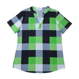 Women's Blouses & Shirts 2021 Fashion Plus Size Women Ladies V-Neck Plaid Shirt Short Sleeve Casual Tops Blouse