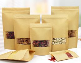 100pcs window transparent plastic nut food kraft paper ziplock bag product packaging bag tea sealed kraft paper bag