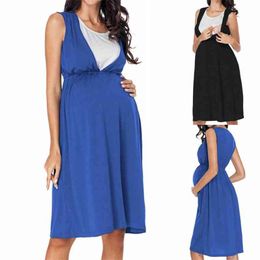 2 pcs Maternity Women Dress Pregnancy Dresses Mama Clothes Flattering Side Ruching Scoop Neck Pregnant Womens Clothing G220309