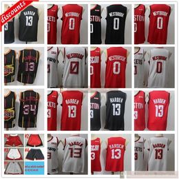 2020 New Season Basketball 13 Harden Jerseys Cheap Russell 0 Westbrook Black White Red City Jerseys Shorts Best Quality for Men