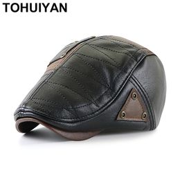 Leather Newsboy Caps for Men Boina Hombre Berets Hats Autumn Winter Warm Flat Cap Vintage Male Gorras Gatsby Hat