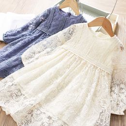 Fall Fashion Embroidery Girl Lace Dress for Kids Princess Full Vintage Tiered Soft Casual Clothes Wholesale 210529