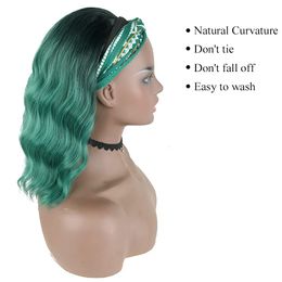 10 12 14 inches Ombre Green Gray Brown Bob Wig with Headband Synthetic Glueless None Lace Frontal Wigs for Black Womenfactory direct