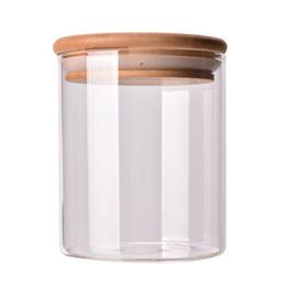 Storage Bottles & Jars Bamboo Cover Glass Bottle Container Home Kitchen Grain Moisture-Proof Sealed Transparent