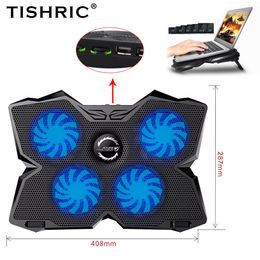 TISHRIC 4 Fans Cooler Notebook Fan Pad Two USB Ports Cooling Radiator Laptop Stand