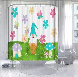 summer gnomes bathroom curtains 180*180cm Customised easter gnomes hello spring summer shower curtains with bathroom mats