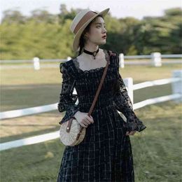 YOSIMI Black Long Dress Women Summer Maxi Mesh Ladies Party Dresses Plaid Ankle-Length Sleeve Lace Vestidos De Fiesta 210603