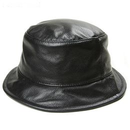 Wide Brim Hats Korean Winter Women Black Real Leather Fisherman For Men Male Casual Fishing Hat Basin Caps Man Streetwear Bucket Gorra