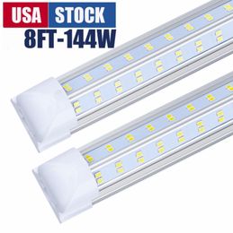 Lampada da negozio a LED da 40 pezzi da 8 piedi, 144 W 14500 lm, copriobiettivo trasparente, lampada a lampadina integrata a forma di V a doppio lato a 4 file, luce per porta di raffreddamento a LED