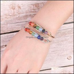 Beaded, Strands Bracelets Natural Stone 7 Chakra Bangle Gold Sier Colour Copper Open Cuff Bangles For Women Charm Psera Fashion Jewellery Gifts