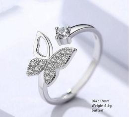 NEW Cubic Zircon Crystal Butterfly Rings For Women Platinum Plated Wedding Rings Jewellery Open Adjustable Finger Ring