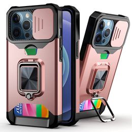 Hybrid Ring Holder Kickstand Phone Cases For Samsung S21 FE Plus Ultra Note 20 Shockproof Magnetic CellPhone Camera Lens Protector Cover With Card Slot D1