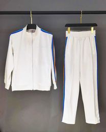 white cotton turtle neck UK - Spring   autumn women's Tracksuits and colorful striped ribbon side suit